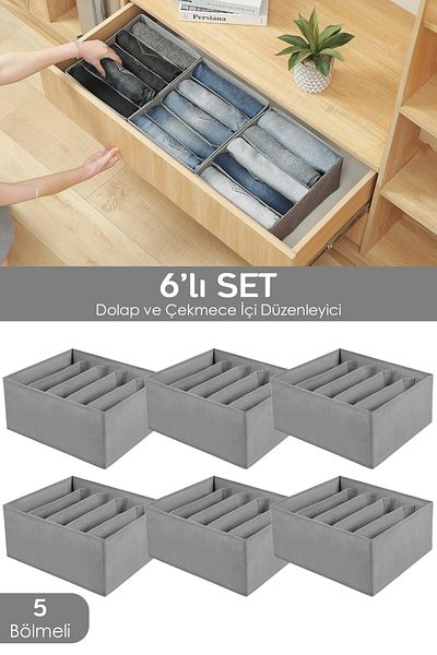 Meleni Home 6 Pieces 5 Compartment Drawer Organizer, Cabinet Laundry Organizer Storage Box Organizer