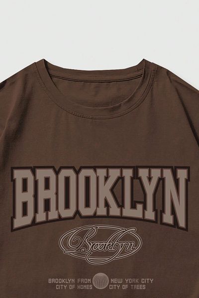 MODAGEN Unisex Brown Brookyln Printed Oversize T-Shirt