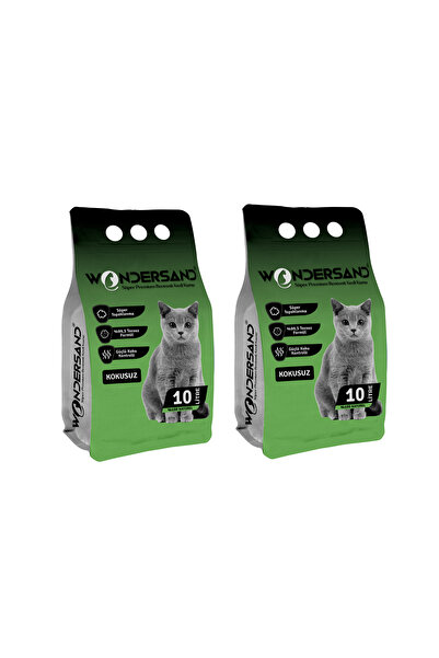 wondersand KOKUSUZ NATUREL İNCE TANE TOPAKLANAN KEDİ KUMU 10 LT X 2 ADET