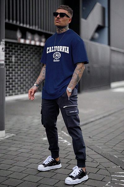 MODAGEN Ανδρικό μπλουζάκι Navy Blue Crew με λαιμόκοψη California Oversize