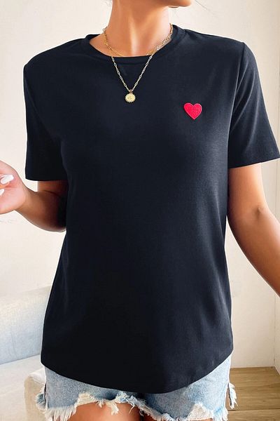 MODAGEN Women's Slimfit Cotton Red Heart Navy Blue T-Shirt