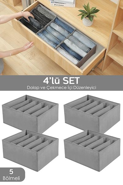 Meleni Home 4 Pieces 5 Compartment Drawer Organizer, Closet Laundry Organizer, Storage Box Organizer
