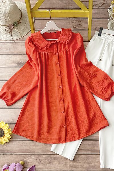 MODAQU Babykragen-Faltenhemd Orange