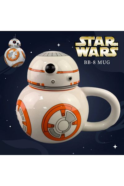 FG KONNİCHİWA كوب روبوت ستار وورز BB-8 مع غطاء كوب سيراميك إبداعي مصنوع يدويًا هدية عيد ميلاد