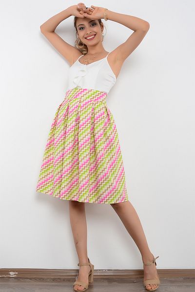 AVORWE FUSTA MIDI PLISATA CU MODEL GEOMETRIC