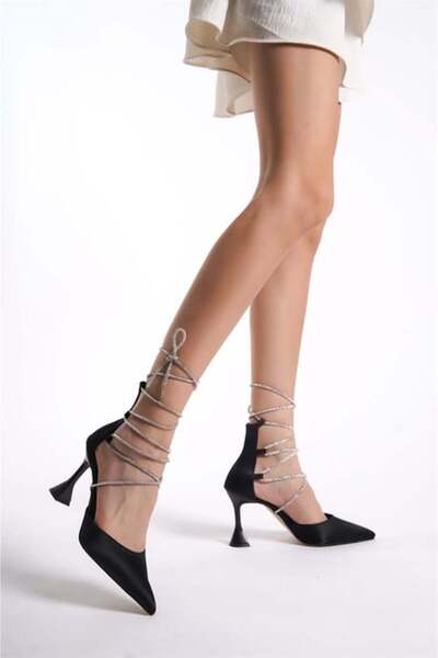 mugo 24y-2307 Kadın Saten Bel Açık Bilekten Bağlamalı Arka Fermuarlı Abiye Ayakkabı