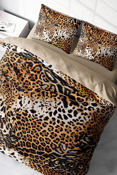 MonoHome Wild Leopard King Size Satin Duvet Cover Set - 100% Cotton, Double, 220X240Cm