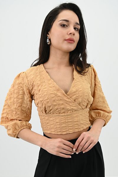 Koza Butik Дамска изрязана риза с балонен ръкав 1719-25