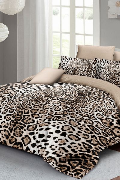 MonoHome Classic Leopard King Size Satin Duvet Cover Set - 100% Cotton, Double, 220X240Cm