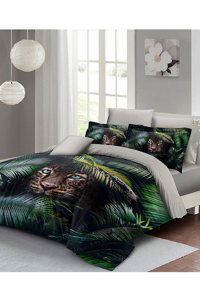 MonoHome Jungle Leopard Кинг размер комплект за спално бельо - 100% памук сатен, за двойно легло, 220x240 см