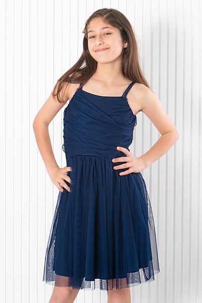 SUBU TASARIM Navy Blue Tulle Evening Dress - Strappy MDV932