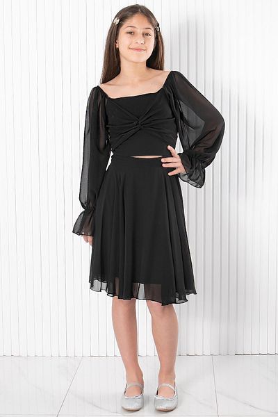 SUBU TASARIM Balloon Sleeve Chiffon Evening Dress Black MDV934
