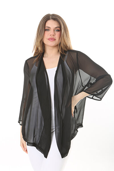 XL Modam WOMEN'S LARGE SIZE CHIFFON BLACK CARDIGAN