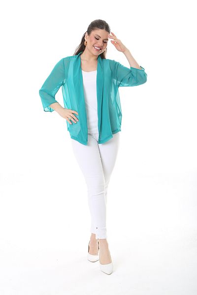 XL Modam WOMEN'S LARGE SIZE CHIFFON GREEN CARDIGAN