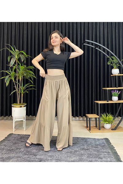 ESPOİRPLUS WOMEN'S OPEN MINK COLOR SPRINGED LYCRAL WOVEN PANT SKIRT