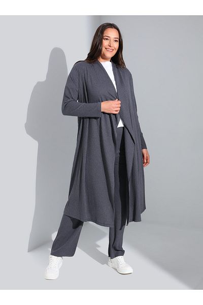 ALİA Flowy Casual Plus Size Camisole Cardigan - Anthracite - Alia