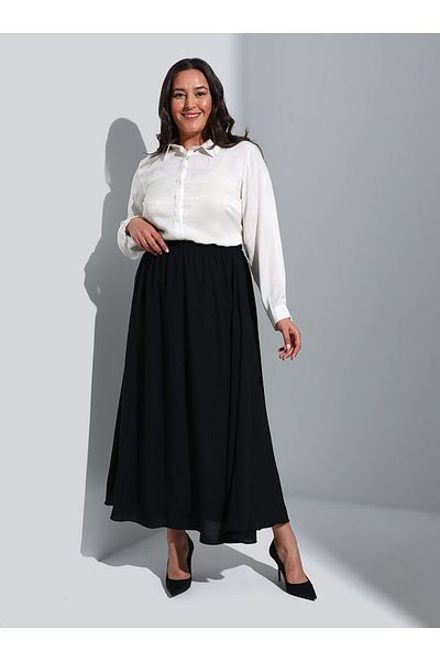 ALİA Large Size Elastic Waist Aerobin Skirt - Black - Alia