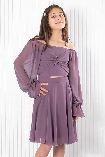 SUBU TASARIM Balloon Sleeve Chiffon Evening Dress Lilac MDV934