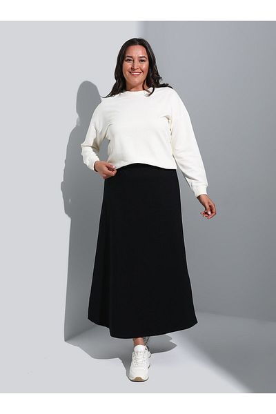ALİA Large Size Elastic Waist Aerobin Skirt - Black - Alia
