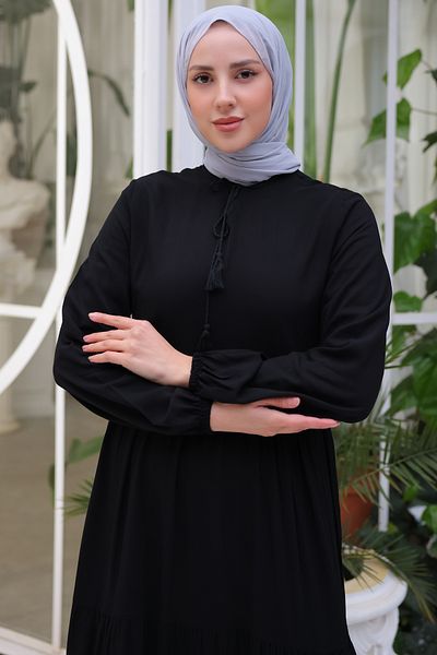 benguen 8232 String-Kleid mit Kragen, Schwarz