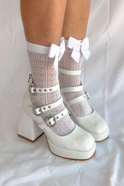 Shoebutik Maryjane White Patent Leather Women's Heeled Shoes