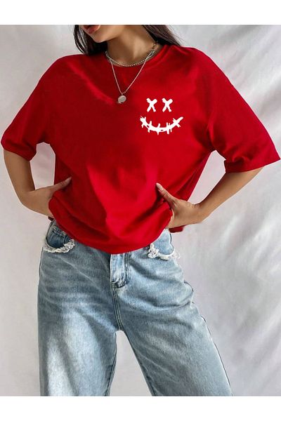 Medinenur Unisex Smiling Face Printed T-Shirt
