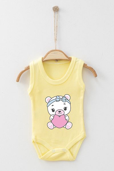 ADABEBEK Cute Teddy Bear Heart Printed Strap Snap Bodysuit