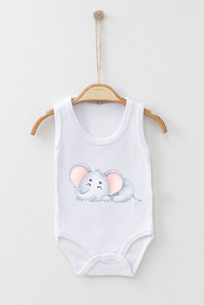 ADABEBEK Cute Elephant Printed Strap Snap Bodysuit