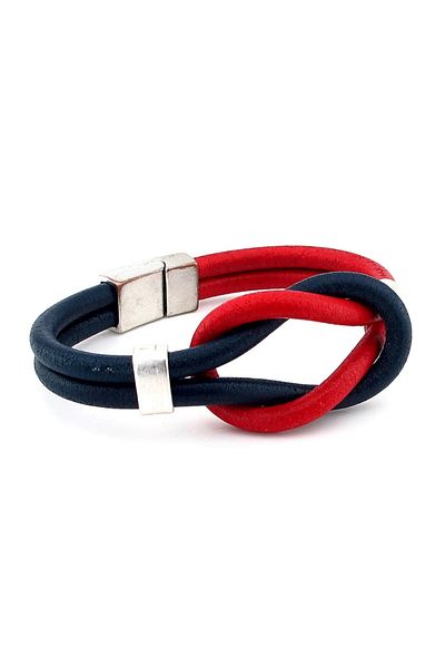 Solfera Red Navy Blue Alaçatı Knot Genuine Leather Men's Bracelet M051B