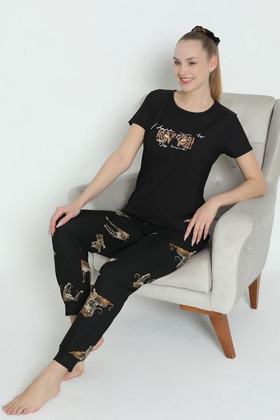 Wordex Mr1401 Pegasus Lycra Υφασμάτινο Σετ κοντομάνικο Leopard Γυναικείες πιτζάμες