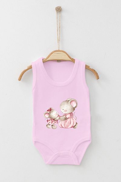 ADABEBEK Cute Mouse Family Printed Strap Snap-On Bodysuit