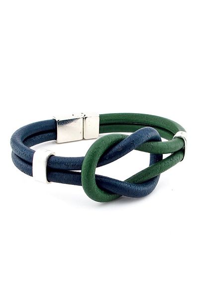 Solfera Navy Blue Green Alaçatı Knot Genuine Leather Men's Bracelet M051D