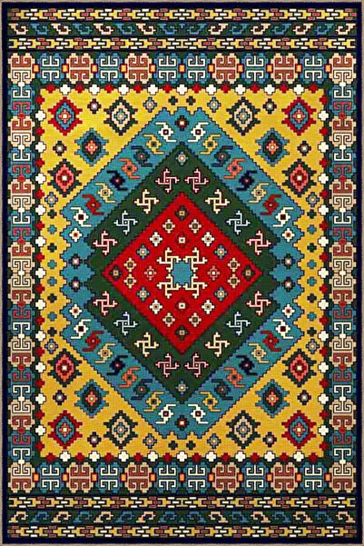 Rugs Modern Halı Covor cu bază țesută cu model geometric galben-roșu 4125