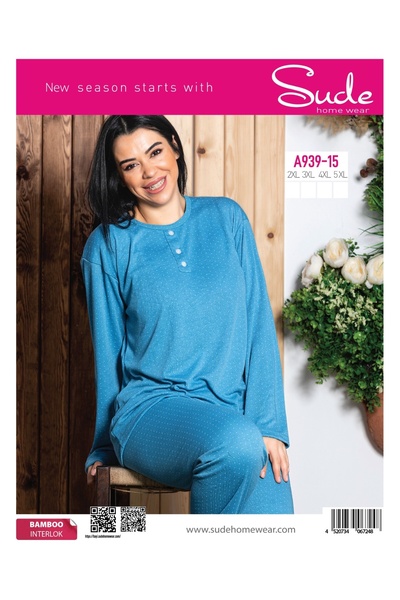 Sude A-939-15 BAMBOO BATTAL INTERLOK LONG SLEEVE PAJAMAS SET