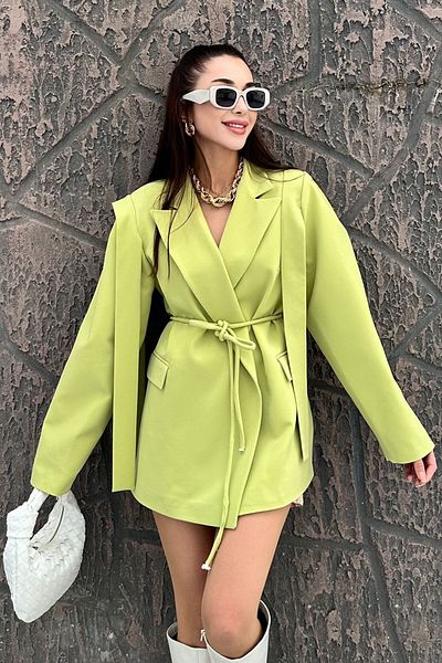 Modamesta Women's Premium Lined Belted Design Jacket