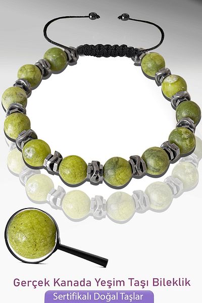 Tesbih Atölyesi Certified Real Canadian Jade Bracelet - Adjustable