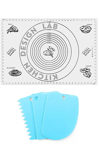 Kitchen Design Lab 2'li Set Beyaz 45x65 Cm Silikon Hamur Açma Matı Ve Hamur Ş...