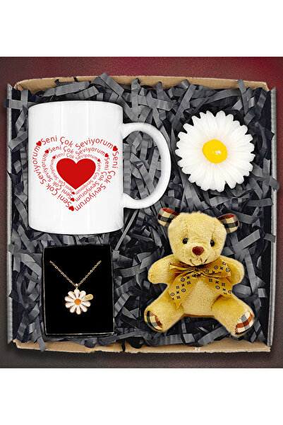 Genel Markalar Kişiye Özel Papatya Kolye&Seni Çok Seviyorum Kupa&Mum&Ayıcık A...