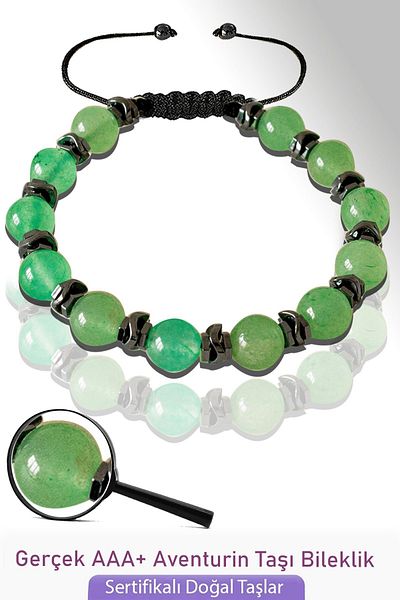 Tesbih Atölyesi Certified Real Aventurine Stone Bracelet - Adjustable