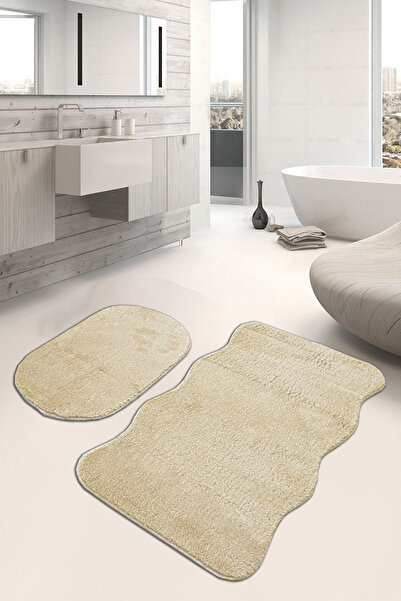 INHOME 80x50/50x40 Vizon Banyo Paspas Takımı Peluş Kaymaz Taban Yıkanabilir
