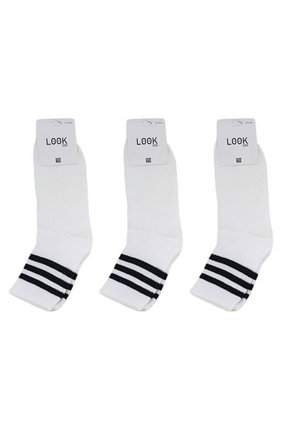 LOOKSOCKS Look Socks Three Lines Μαύρες Λευκές Κάλτσες College 3 τεμαχίων
