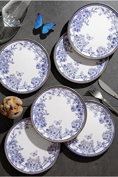 Pinkev Butterfly 9 Piece Ceramic Cake Serving Presentation Plate Set with Dome