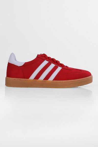 Shoeberry Women's Red-White Striped Flat Sports Shoes