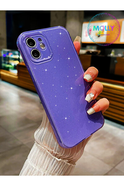 Molly iPhone 12 İçin Lila Berry Simli Parlak Silikon Kılıf