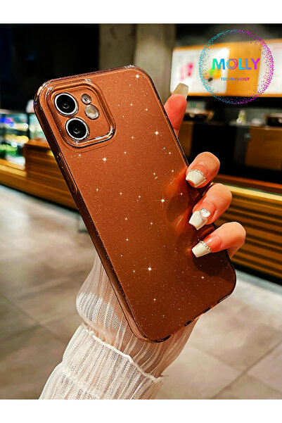 Molly iPhone 12 İçin Sienna Berry Simli Parlak Silikon Kılıf