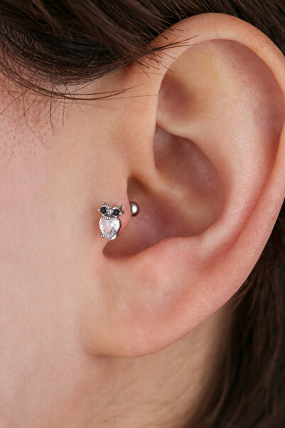 VLM AKSESUAR Tragus Helix Cerrahi Çelik Taşlı Baykuş Piercing (6mm)