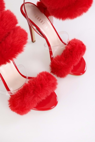 Shoeberry Női plüss piros bokával burkolt sarkú cipő