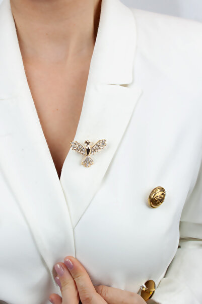 Pridza Ankakuş Figür Zirkon Taşlı Yaka İğnesi