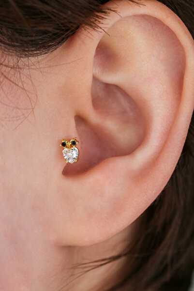 VLM AKSESUAR Tragus Helix Cerrahi Çelik Taşlı Baykuş Piercing (6mm)