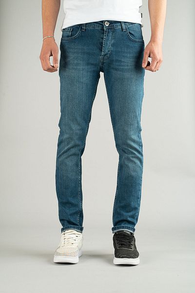 bombe Pánské modré Birdy starožitné seprané elastické Slim Fit džínové kalhoty Slim Fit